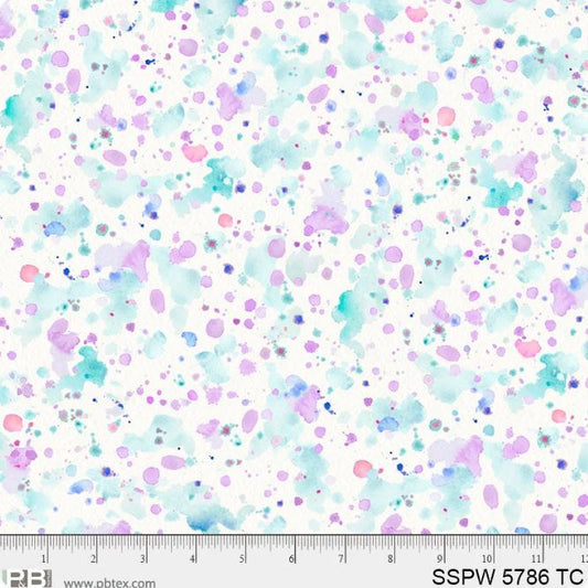 108" Sally's Speckle Paint Splatter Purple / Blue Wideback Cotton Fabric