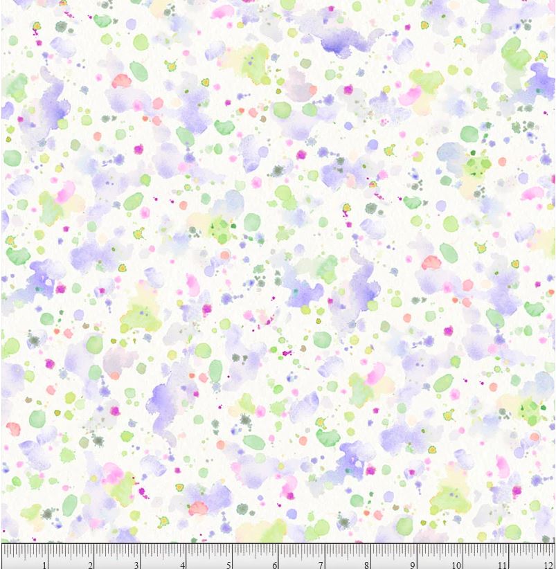 108" Sally's Speckle Paint Splatter Purple / Green Wideback Cotton Fabric