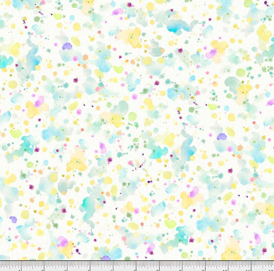 108" Sally's Speckle Paint Splatter Teal / Yellow Wideback Cotton Fabric