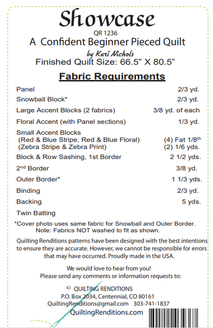 Showcase PDF Quilt Pattern by Quilting Renditions