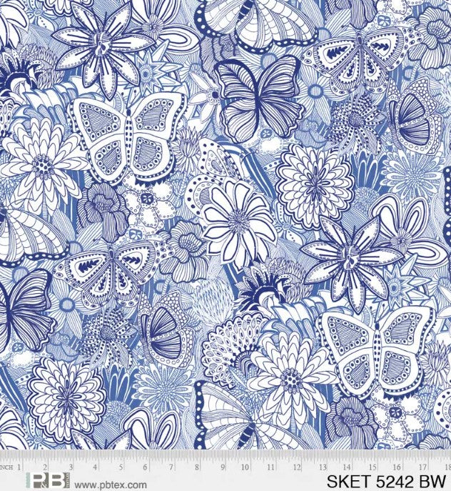 Sketchbook 108" Blue and White Color Wide Backing *