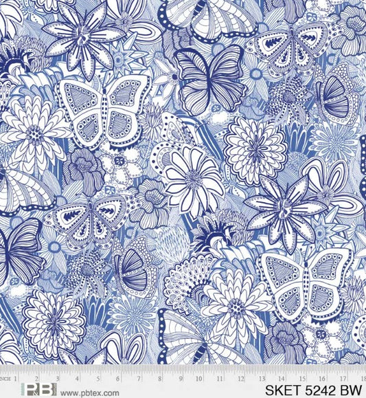Sketchbook 108" Blue and White Color Wide Backing *