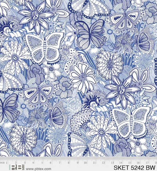 Sketchbook 108" Blue and White Color Wide Backing