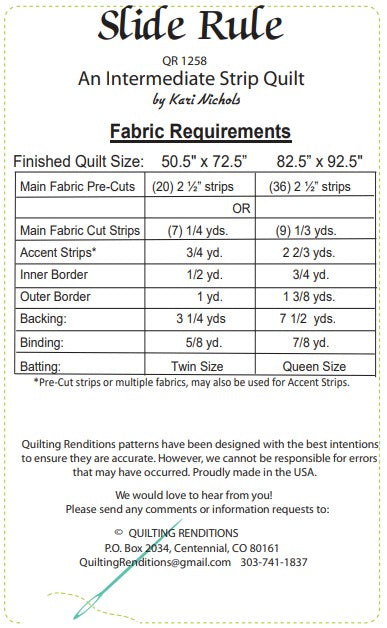 Slide Rule PDF Quilt Pattern by Quilting Renditions
