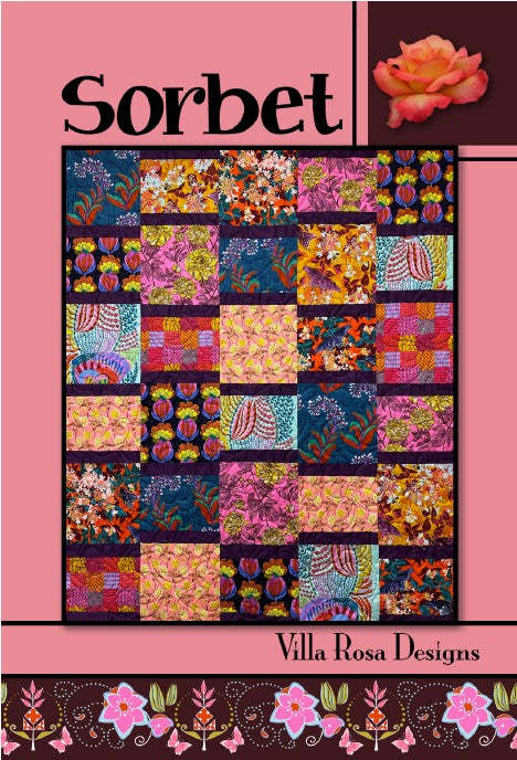 May 2024 PDF Quilt Pattern Collection of 5 digital patterns by Villa Rosa Designs, including Foxy, Highlight, Pinked, Riplinger, Sorbet