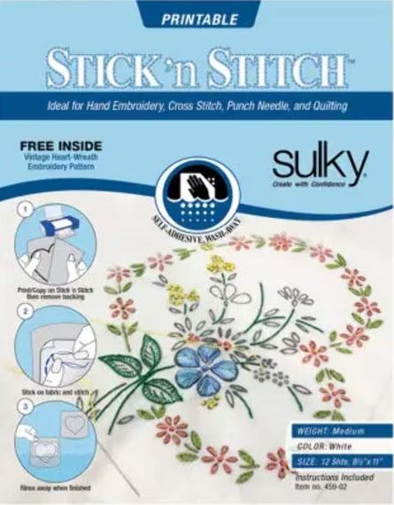 Stick N Stitch Self Adhesive Wash Away Stabilizer Twelve sheets of 8-1/2 x 11