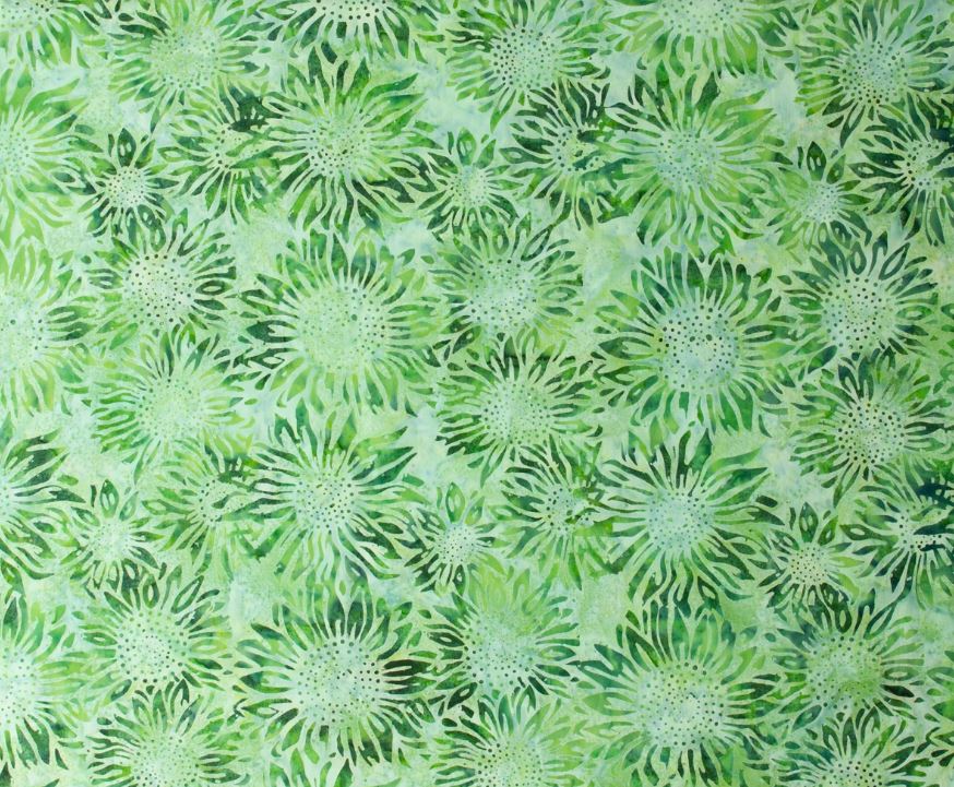Green Sunflowers Batik Cotton Fabric