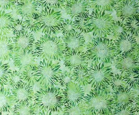 Green Sunflowers Batik Cotton Fabric