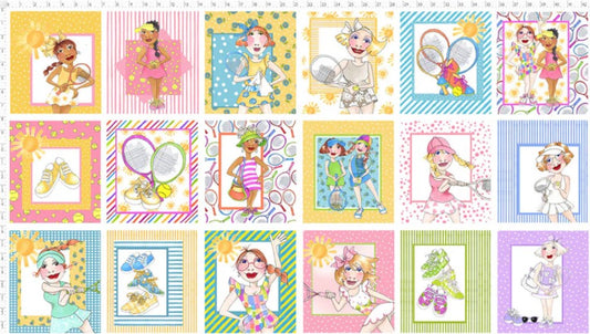 Tennis Love Girls Fabric Panel by Loralie Designs