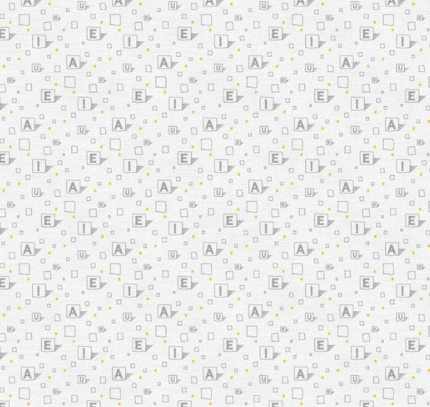 Vowels Alphabet, Light Grey Cotton Fabric