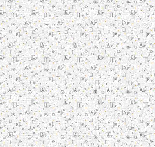 Vowels Alphabet, Light Grey Cotton Fabric
