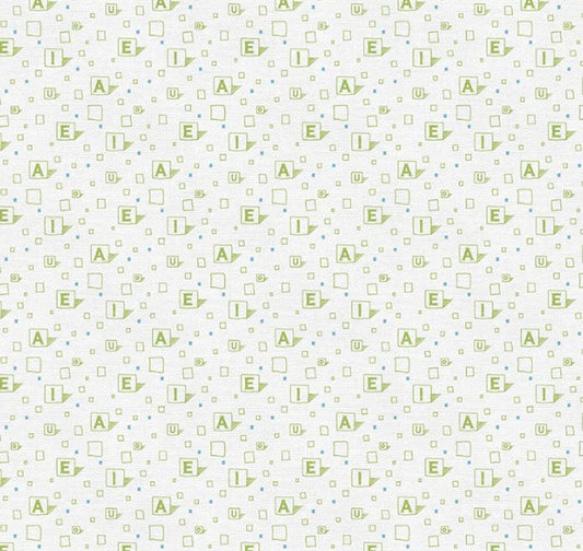 Vowels Alphabet, Olive Cotton Fabric