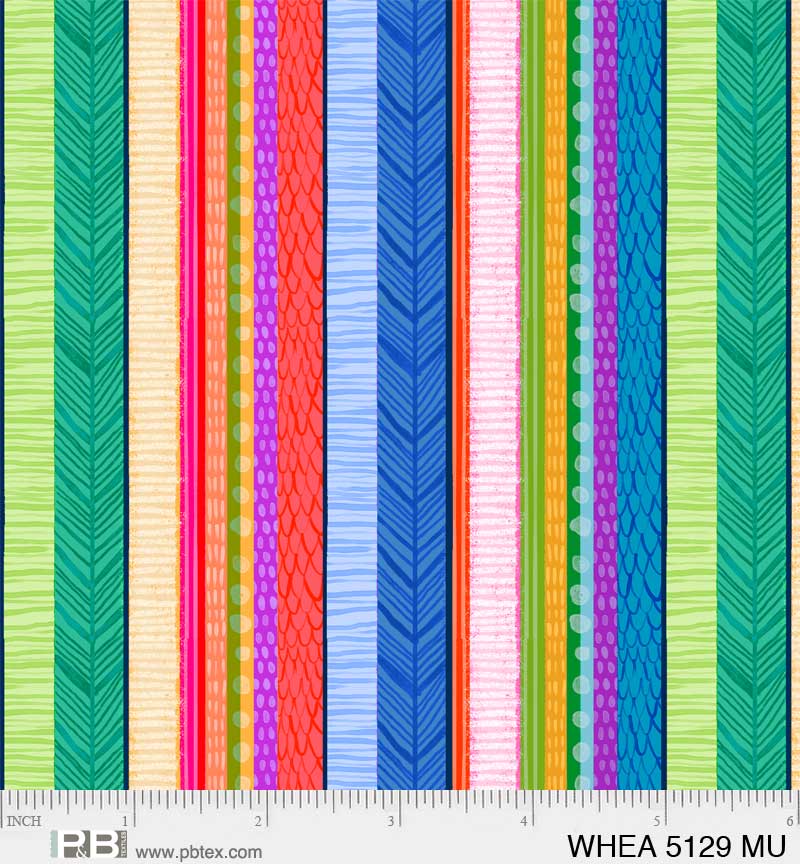 Wild at Heart, Stripe, multi color and design cotton fabric From P & B Textiles *