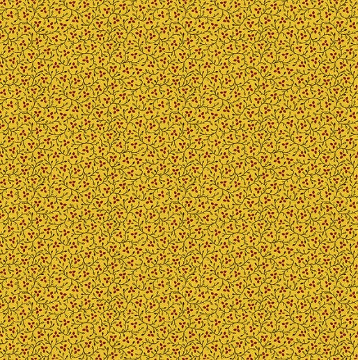 Yellow Vines with Red Berries Manzanita Grove Floral Cotton Fabric, by Paint Brush Studios