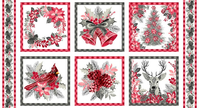 Holiday Style Christmas Block Fabric Panel