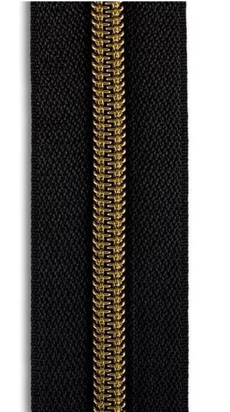 #5 Antique Brass Metallic Nylon Coil Continuous Zipper Roll - 1 foot, Black