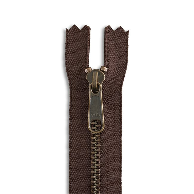 #4.5 9" Antique Brass Long Pull Bag Zipper - Dark Brown