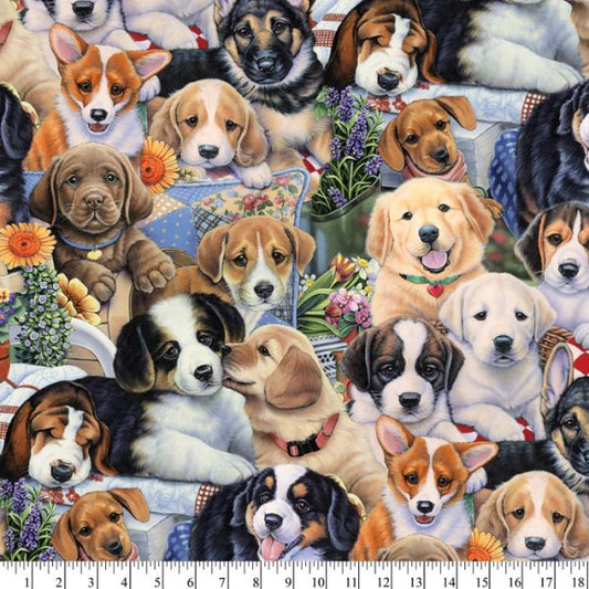 Garden Puppies Quilting Cotton Fabric by David Textiles