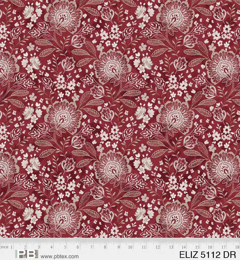 Dark Red Jacobean Allover Elizabeth 108" Wideback Fabric