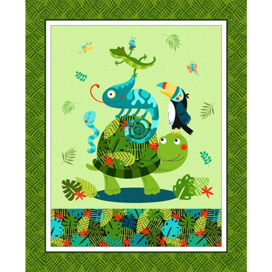 Wild Party Turtley Cute Fabric Panel by Michael Miller