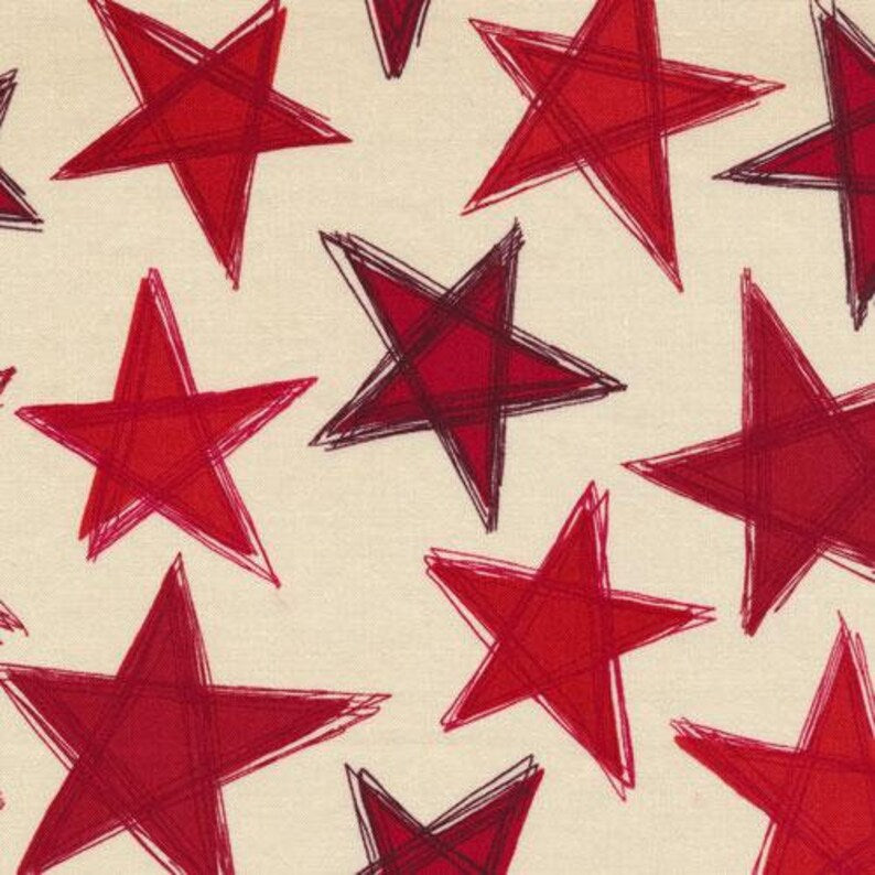 Valor Large Stars Red Stars on Beige Fabric Cotton Fabric