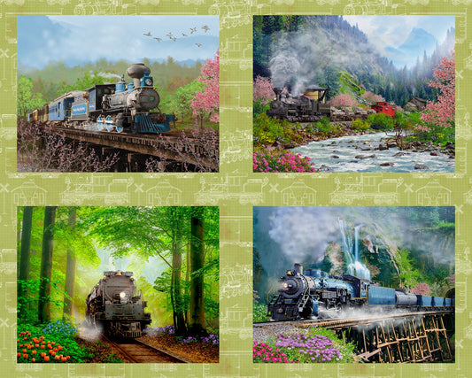 Steam Engine in the Spring, Train Fabric Panel #74