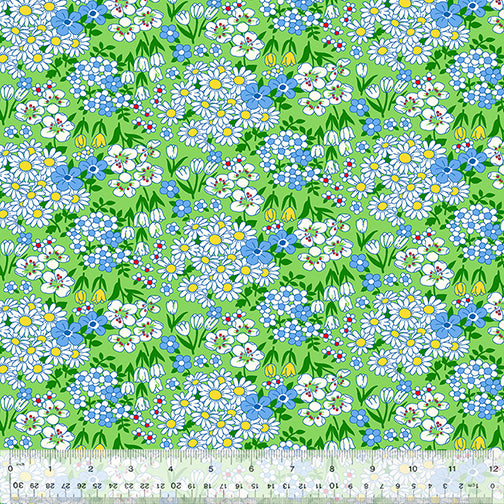 Wild Flour Green Cotton Quilting Fabric