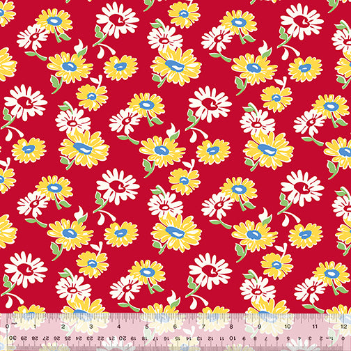 Wild Flour Red Tossed Daisies Cotton Quilting Fabric