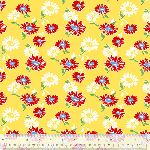 Wild Flour Yellow Tossed Daisies Cotton Quilting Fabric *