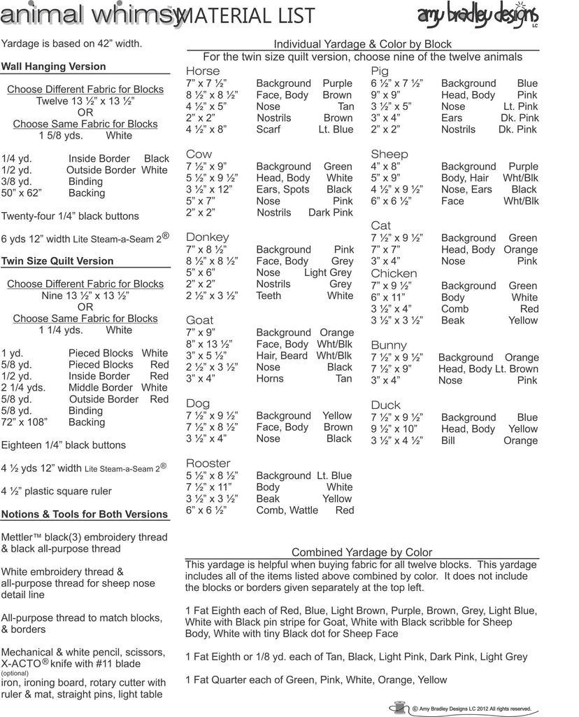 Animal Whimsy PDF Download Quilt Pattern by Amy Bradley