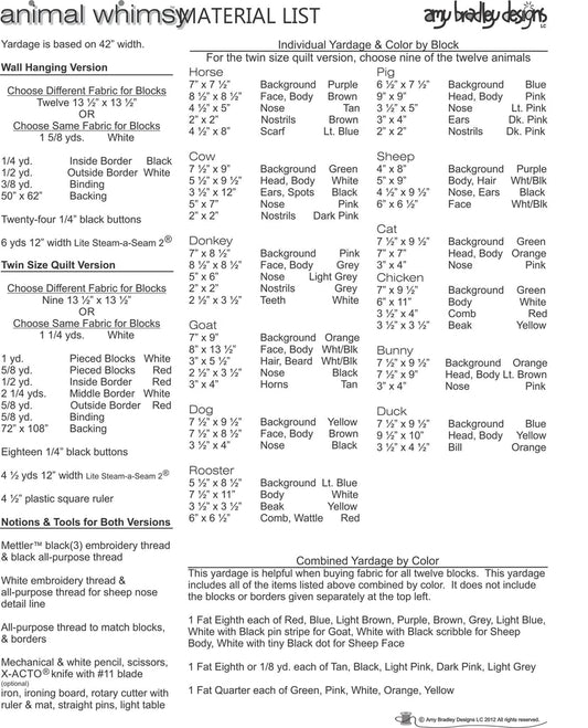 Animal Whimsy PDF Download Quilt Pattern by Amy Bradley