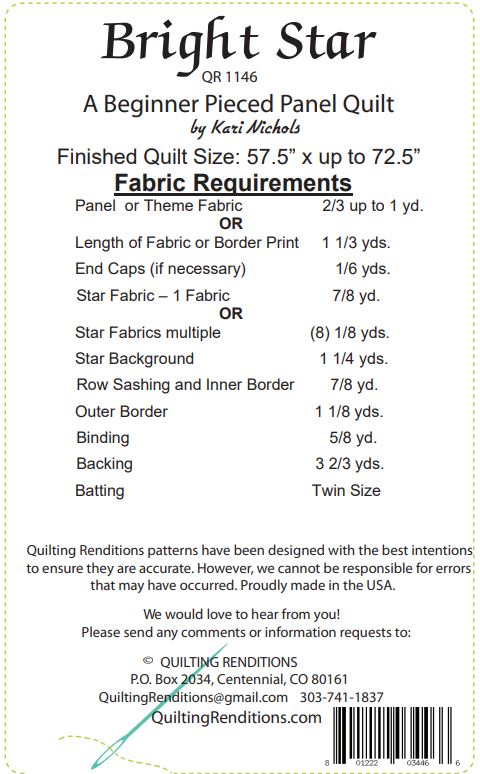 Bright Stars PDF Download Panel Quilt Pattern by Quilting Renditions