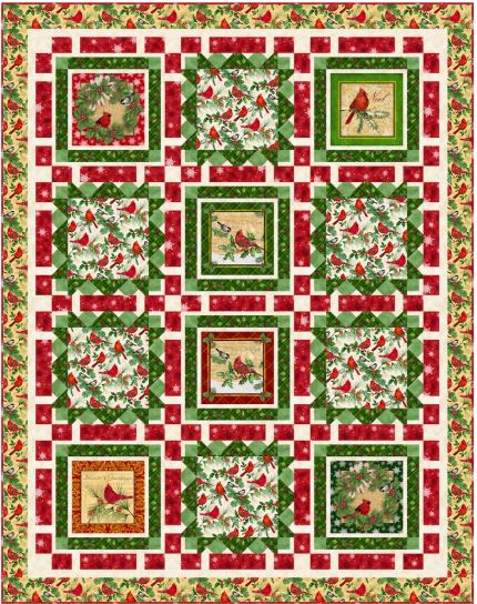Cardinal Wreaths PDF Download Quilt Pattern by Pine Tree Country Quilts