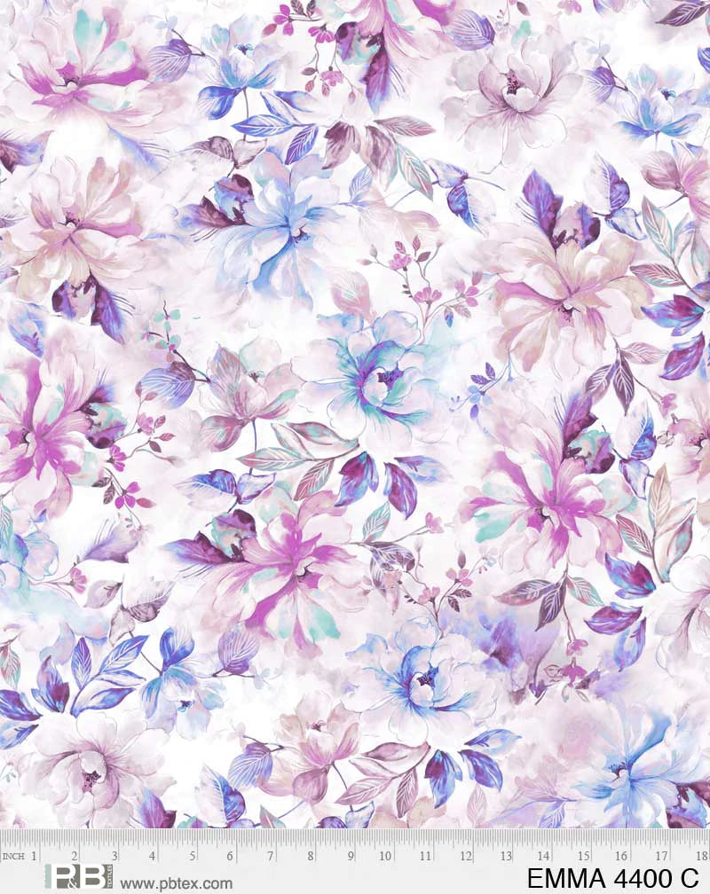 Emma 108" Purple and Blue Floral 108" Wide Backing