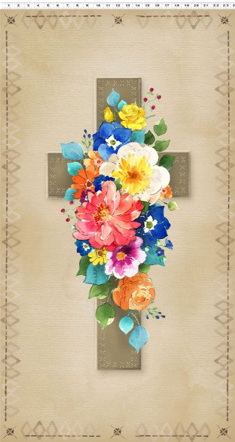 Faith Cross, Religious Khaki Fabric Panel #29**