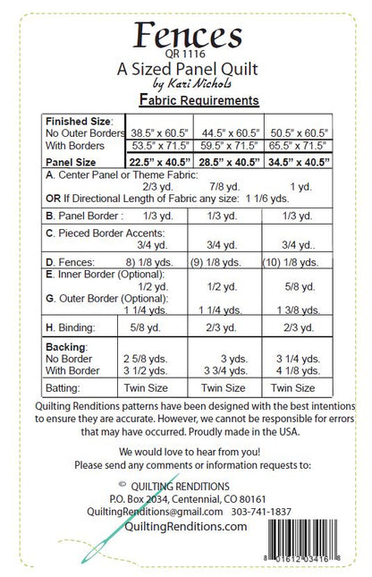Fences PDF Download Panel Quilt Pattern by Quilting Renditions