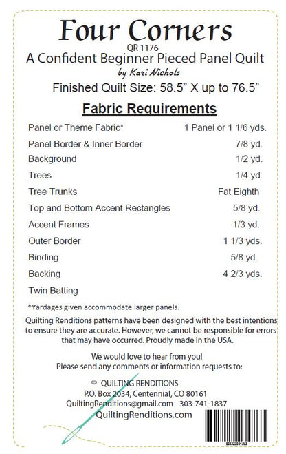 Four Corners PDF Download Panel Quilt Pattern by Quilting Renditions