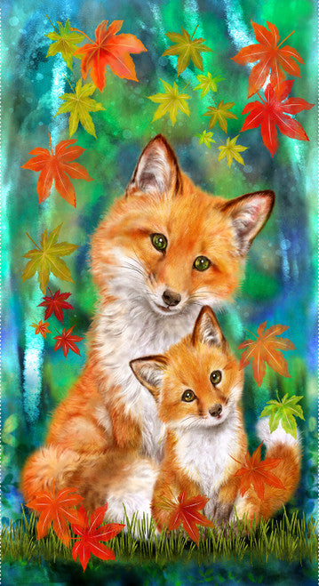 Auburn Mama and Baby Fox Fabric Panel