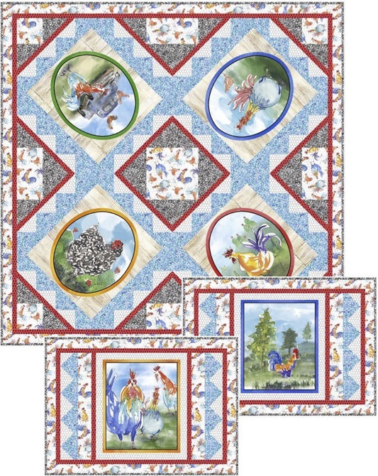 Hen Pecked Table Set Fabric Panel Quilt Pattern