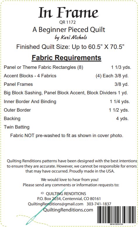 In Frame PDF Quilt Pattern by Quilting Renditions