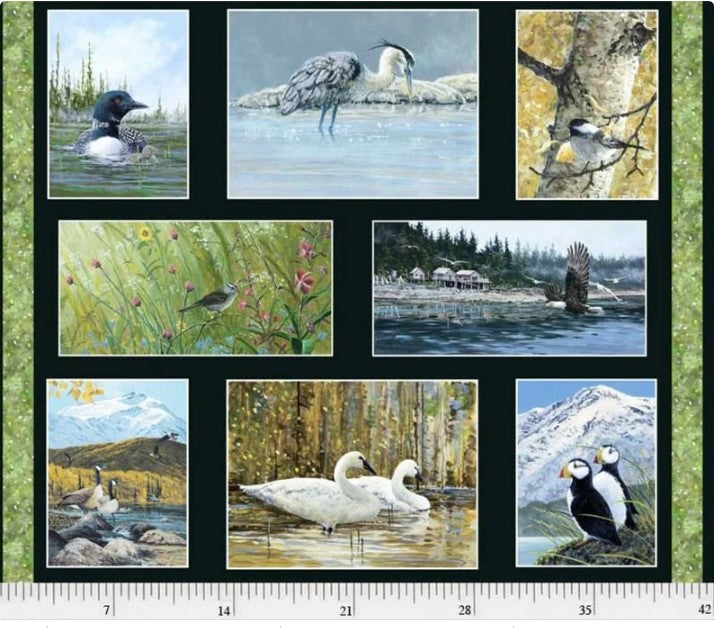 Into the Wild, Lake Wildlife and Birds Fabric Panel #38**