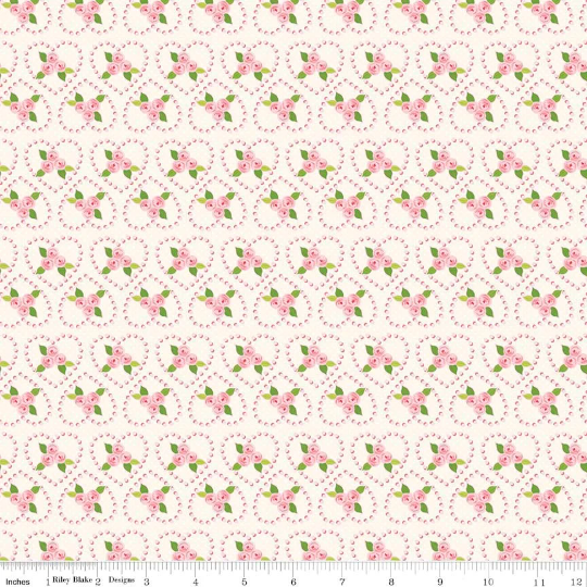 Kewpie Love Rose Floral Heart Cream Riley Blake