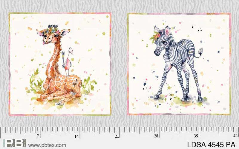 Little Darlings Safari, Giraffe and Zebra Fabric Panel #44