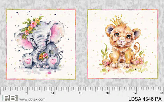 Little Darlings Animal Safari, Lion and Elephant Fabric Panel #44