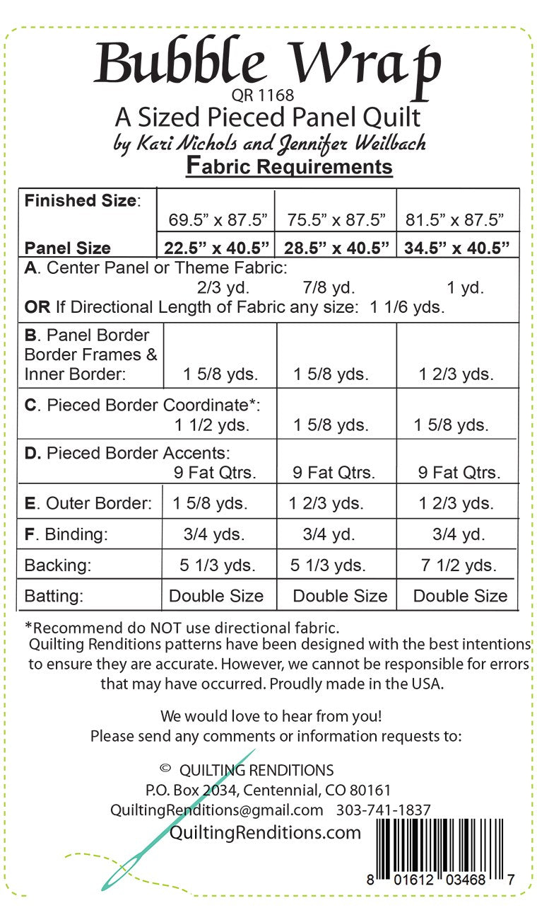 Bubble Wrap Panel PDF Quilt Pattern by Quilting Renditions