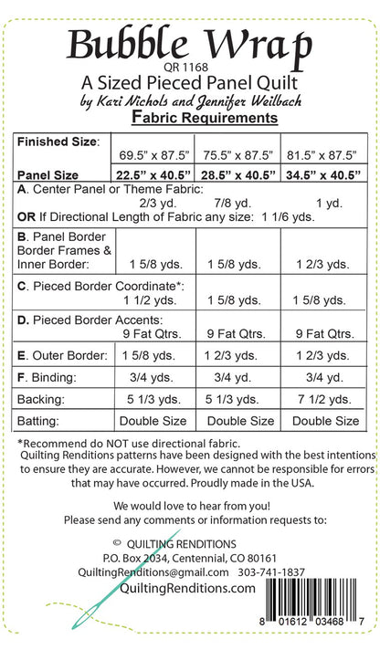 Bubble Wrap Panel PDF Quilt Pattern by Quilting Renditions