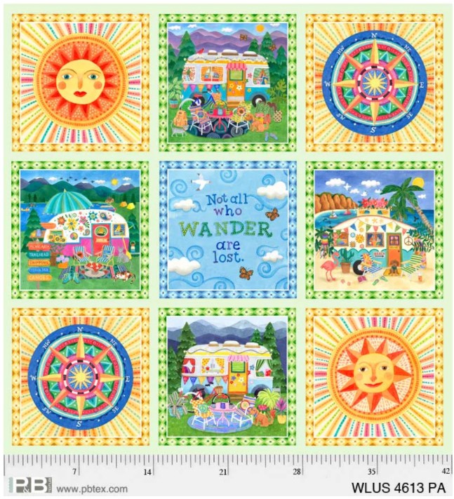 Wanderlust Camping 9 blocks Large Fabric Panel #7 **