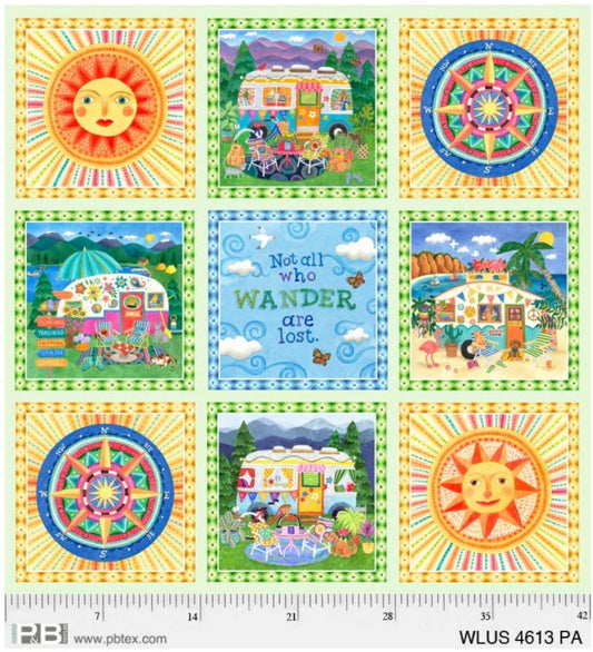 Wanderlust Camping 9 blocks Large Fabric Panel #7 **