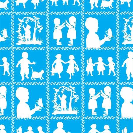 Jesus Loves Me Blue Silhouette Cotton Fabric *