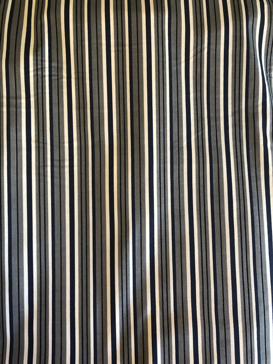 Gray, Navy, Cream and Black Stripe Fabric, Hey Mister cotton shirting fabric *